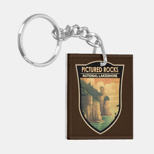 写真のロックスナショナルレイクショアトラベルヴィンテージ キーホルダー (正面左)