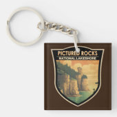 写真のロックスナショナルレイクショアトラベルヴィンテージ キーホルダー (正面)