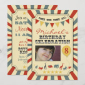 写真のヴィンテージのサーカスのバースデーパーティ招待状 招待状 (正面/裏面)
