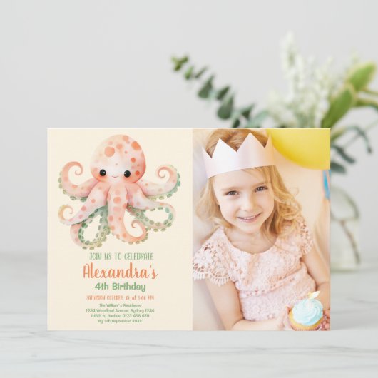 写真の下の海の水色誕生日 招待状 (スタンド正面)