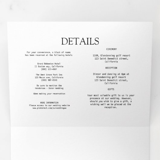 写真の予結婚算セットの招待。 三つ折り招待状 (内部最初)