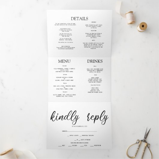 写真の予結婚算セットの招待。 三つ折り招待状 (内部)