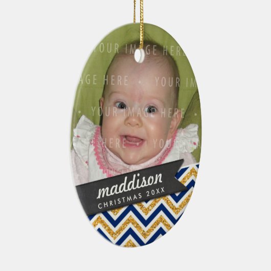 写真の休日の楕円形のオーナメントのはっきりしたなシェブロンのグリッター セラミックオーナメント (右)