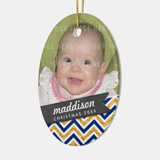 写真の休日の楕円形のオーナメントのはっきりしたなシェブロンのグリッター セラミックオーナメント (左)