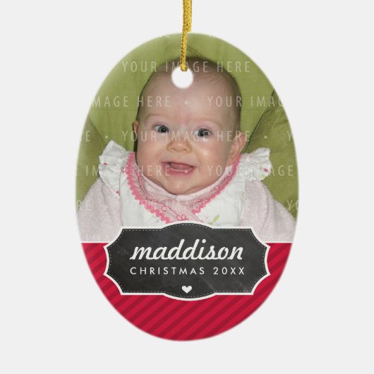 写真の休日の楕円形の装飾の黒板の印のはっきりしたな赤 セラミックオーナメント (正面)