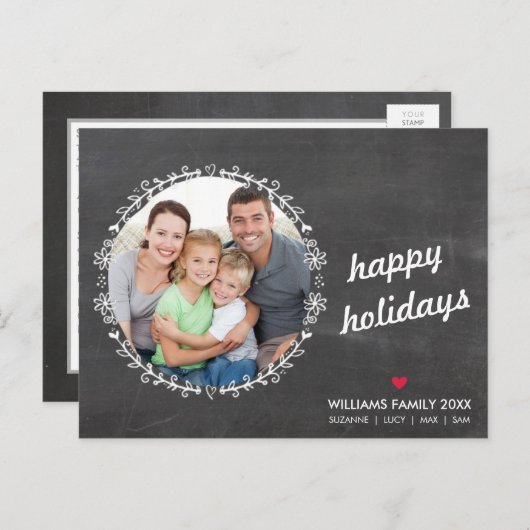 写真の休日の黒板の素朴な手描きのスケッチ シーズンポストカード (正面/裏面)