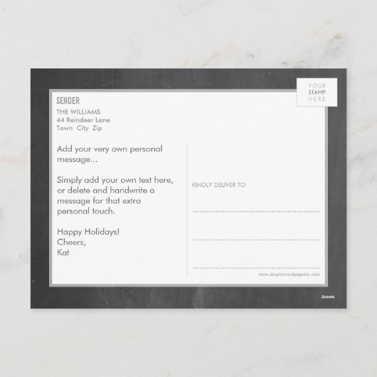 写真の休日の黒板の素朴な手描きのスケッチ シーズンポストカード (裏面)