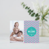 写真の休日カードシェブロンのグリッターのピンクのヒスイ緑 シーズンポストカード (スタンド正面)