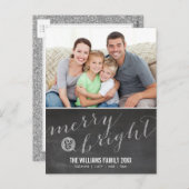 写真の休日カード黒板のグリッターのタイプ銀 シーズンポストカード (正面/裏面)