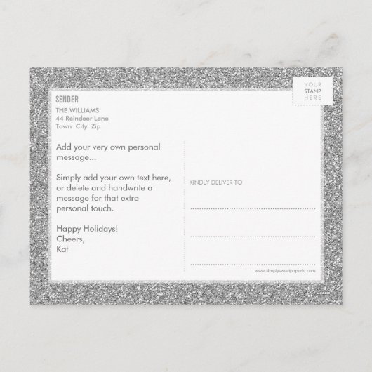 写真の休日カード黒板のグリッターのタイプ銀 シーズンポストカード (裏面)