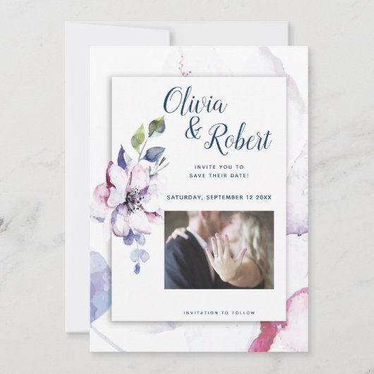 写真の保存の日付の水の色りんご花 招待状 (正面)