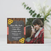 写真の保存日付のヒマワリの赤いチョーク木カード セーブザデート (スタンド正面)