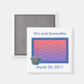 写真の保存日付の結婚式の磁石、青のバラ マグネット (正面/裏面)