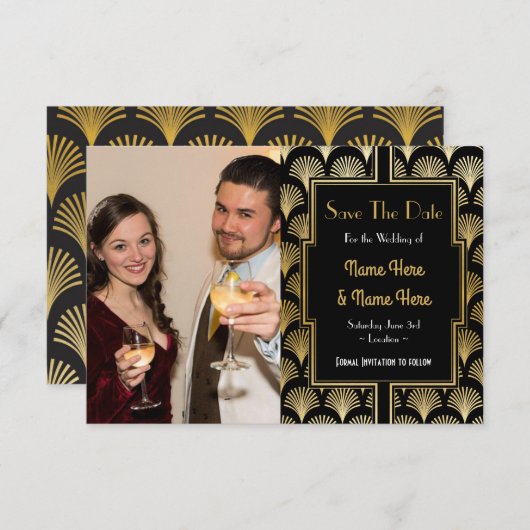 写真の保存日付の結婚披露宴の20年代のアールデコ セーブザデート (正面/裏面)