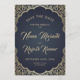 写真の保存日付、インディアン結婚、青、金ゴールド セーブザデート