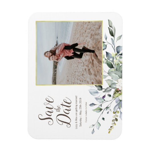 写真の保存日付 |金ゴールドフレーム水彩フローラ マグネット (縦)