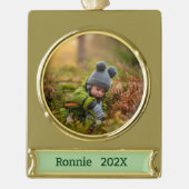 写真の個人用設定 ゴールドプレートバナーオーナメント (正面)