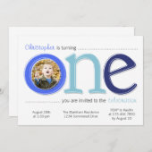 写真の切り出しのバースデー・カード-青との大きい1つ 招待状 (正面/裏面)