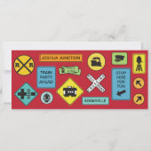 写真の列車チケット - 赤いストライプ 招待状 (裏面)