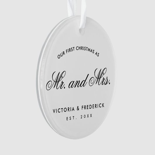 写真の初めてのクリスマスとミセスの写真の新婚 オーナメント (正面)