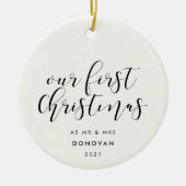 写真の初めてのクリスマスとミセスの写真エレガント セラミックオーナメント (正面)