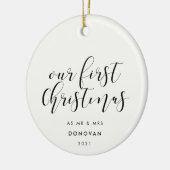 写真の初めてのクリスマスとミセスの写真エレガント セラミックオーナメント (左)