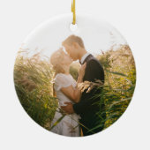 写真の初めてのクリスマスとミセスの写真エレガント セラミックオーナメント (裏面)