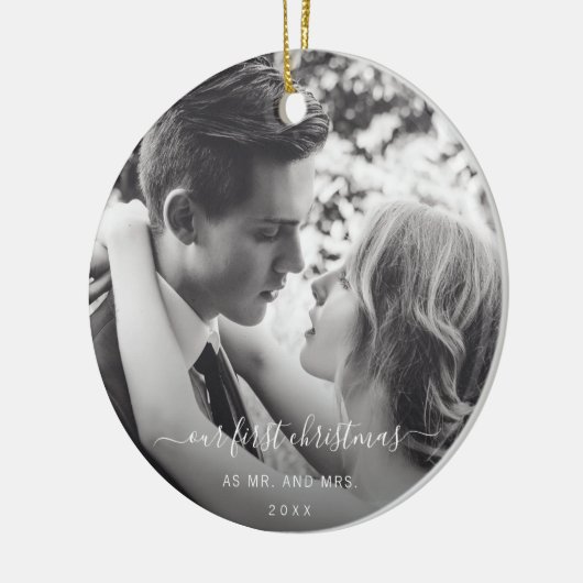 写真の初めてのクリスマスとミセスエレガントの写真 セラミックオーナメント (左)