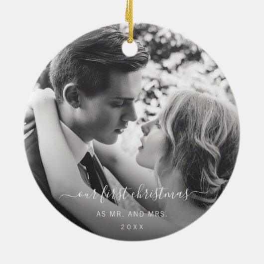 写真の初めてのクリスマスとミセスエレガントの写真 セラミックオーナメント (裏面)