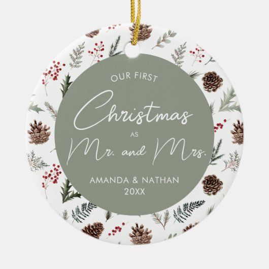 写真の初めてのクリスマス セラミックオーナメント (正面)