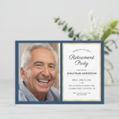 写真の削除パーティー |ネイビーブルーと金ゴールド 招待状 (スタンド正面)