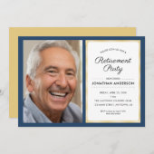 写真の削除パーティー |ネイビーブルーと金ゴールド 招待状 (正面/裏面)