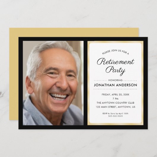 写真の削除パーティー |ブラックと金ゴールド 招待状 (正面/裏面)