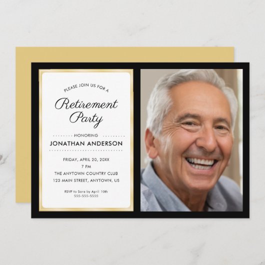 写真の削除パーティー |ブラックと金ゴールド 招待状 (正面/裏面)