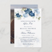 写真の前に何か青いフローラブライダルシャワー 招待状 (正面/裏面)