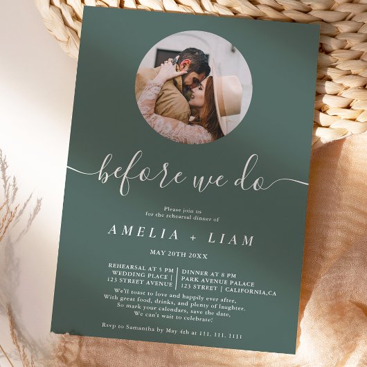 写真の前に緑のリハーサルの夕食 招待状