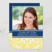 写真の卒業のパーティの招待状の黄色の青 招待状 (正面/裏面)