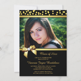 写真の卒業のフェイクな金ゴールドの弓紙吹雪の黒 招待状