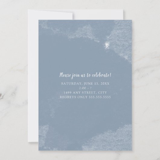 写真の卒業の招待、モダンな挨りだらけの青 招待状 (裏面)