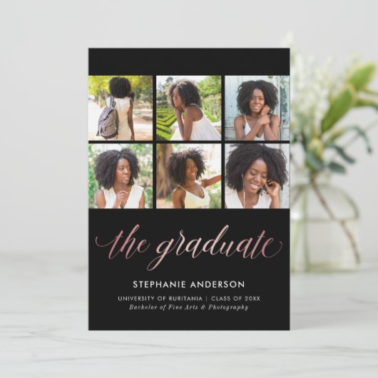 写真の卒業の発表ののどのばら色の金ゴールド 案内状 (スタンド正面)