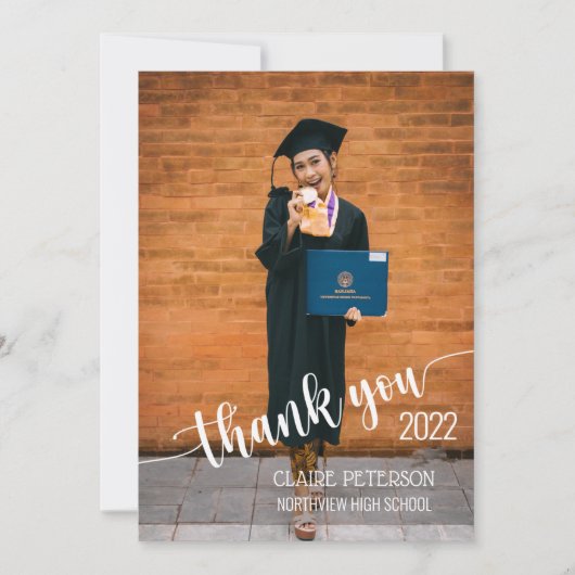 写真の卒業エレガント表サンキューカード サンキューカード (正面)