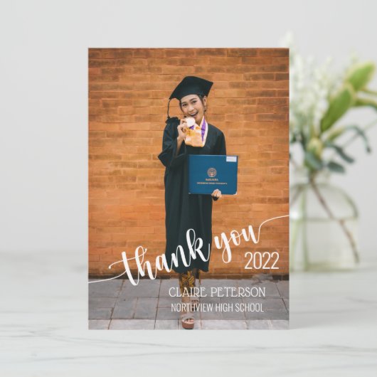 写真の卒業エレガント表サンキューカード サンキューカード (スタンド正面)