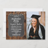 写真の卒業パーティー素朴なライト木チョーク 招待状 (正面)