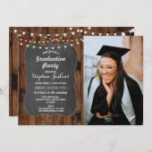 写真の卒業パーティー素朴なライト木チョーク 招待状 (正面/裏面)