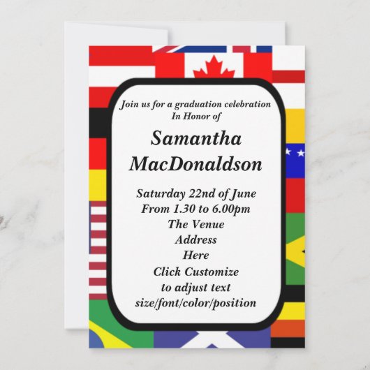 写真の卒業国際的に旗を立てる 招待状 (裏面)