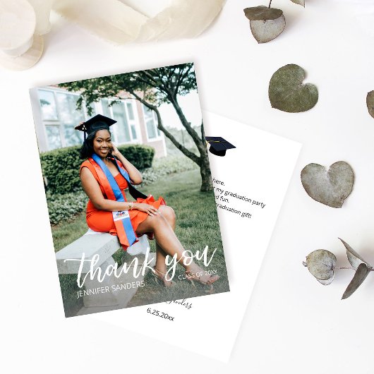 写真の卒業帽子の書道サンキューカードSm 招待状