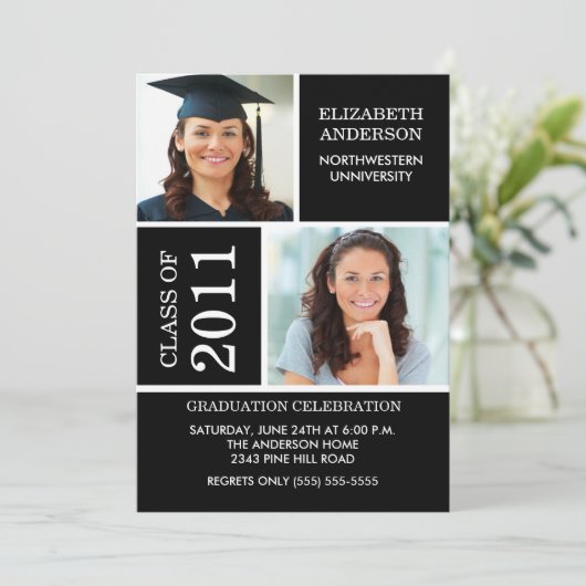 写真の卒業招待状~クラシーな白黒 招待状 (スタンド正面)