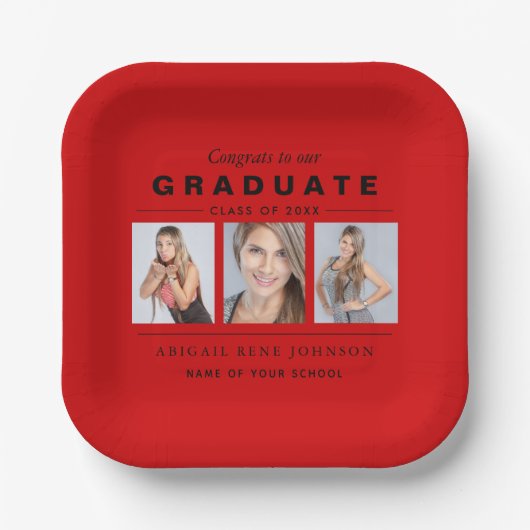 写真の卒業校：赤黒卒業 ペーパープレート (正面)