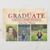 写真の卒業発表とパーティー招待状 招待状 (正面/裏面)