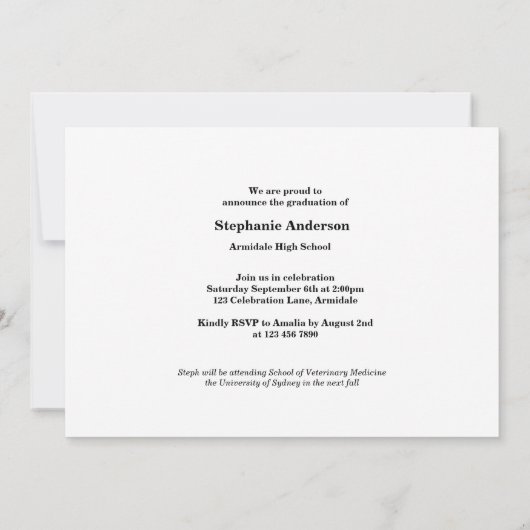 写真の卒業発表の招待状 案内状 (裏面)